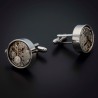 Boutons de manchettes "mouvement de montre" - acier inoxydable & laiton plaqué rhodium - couleur argent Boutons de manchettes "mouvement de montre" - acier inoxydable & laiton plaqué rhodium - couleur argent