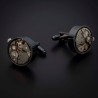 Boutons de manchettes "mouvement de montre" - acier inoxydable & laiton plaqué rhodium - couleur anthracite & acier Boutons de manchettes "mouvement de montre" - acier inoxydable & laiton plaqué rhodium - couleur anthracite & acier