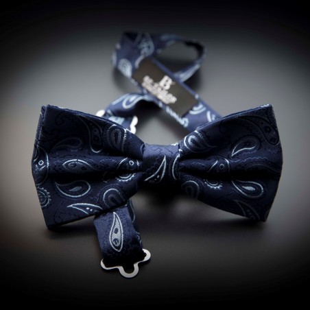 Noeud papillon homme mariage pure soie - bleu foncé à motifs Paisley bleu clair Noeud papillon homme mariage pure soie - bleu foncé à motifs Paisley bleu clair