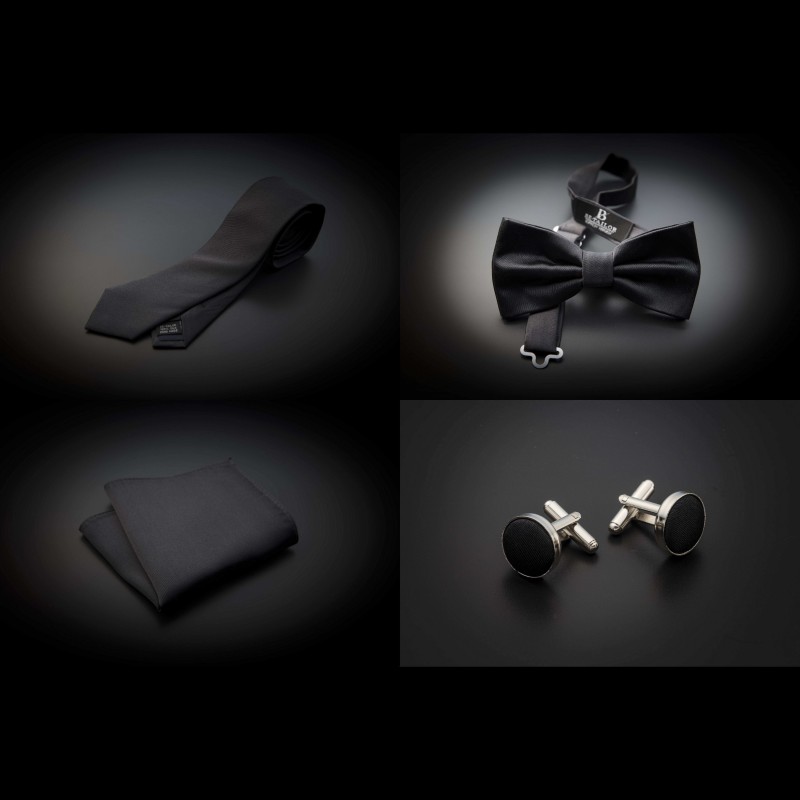 Set cravate, noeud papillon, pochette & boutons de manchettes - couleur unie gris foncé (anthracite)