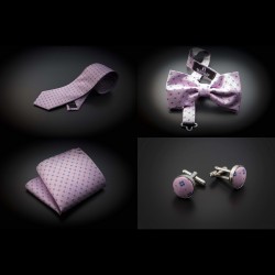 Set cravate, noeud papillon, pochette & boutons de manchettes - rose à motifs bleu