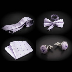 Set cravate, noeud papillon, pochette & boutons de manchettes - mauve à motifs petits chiens
