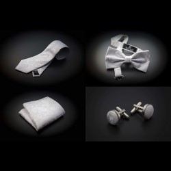 Set mariage cravate, noeud papillon, pochette & boutons de manchettes - blanc à motifs Paisley blancs