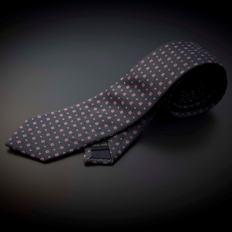 Cravate homme pure soie - gris foncé (anthracite) à motifs rose et argenté Cravate homme pure soie - gris foncé (anthracite) à motifs rose et argenté