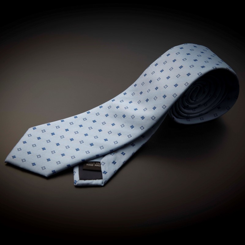 Cravate homme pure soie - bleu clair à motifs bleu foncé