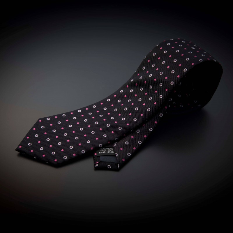 Cravate homme pure soie - aubergine à motifs rose & argenté
