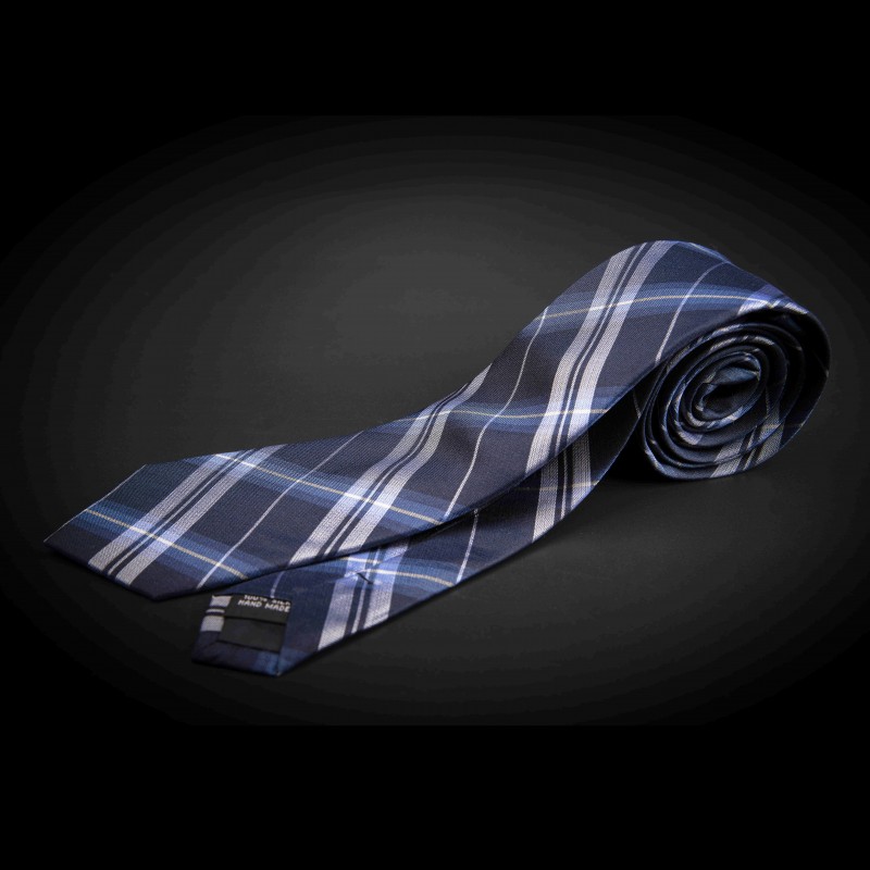 Cravate homme pure soie - bleu à carreaux