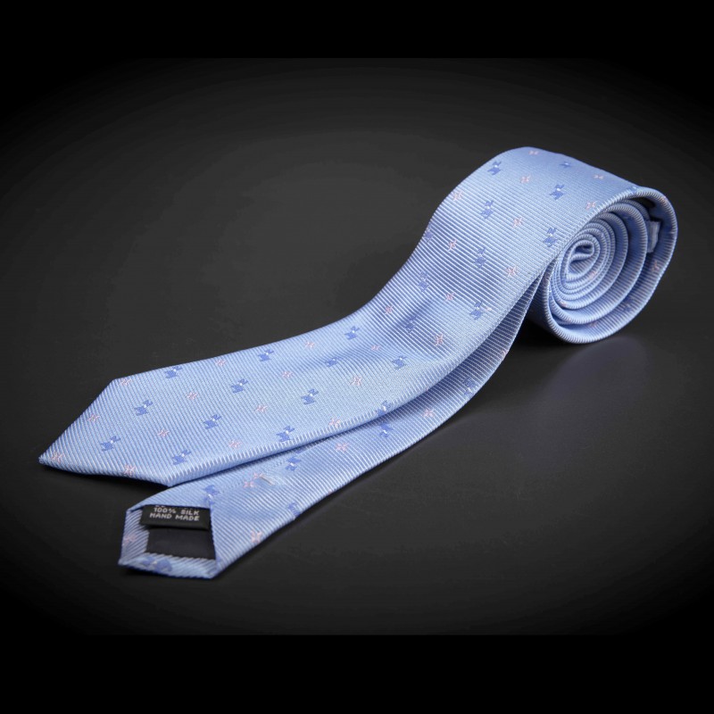 Cravate homme pure soie - bleu clair à motifs petits chiens