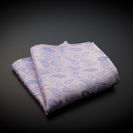 Pochette mariage pure soie - rose à motifs Paisley bleu clair Pochette mariage pure soie - rose à motifs Paisley bleu clair