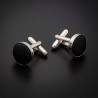 Boutons de manchettes acier & soie - couleur tissu uni gris foncé (anthracite) Boutons de manchettes acier & soie - couleur tissu uni gris foncé (anthracite)