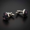 Boutons de manchettes acier & soie - tissu couleur gris foncé (anthracite) à motifs rose et argenté Boutons de manchettes acier & soie - tissu couleur gris foncé (anthracite) à motifs rose et argenté