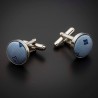 Boutons de manchettes acier & soie - tissu couleur bleu clair à motifs bleu foncé Boutons de manchettes acier & soie - tissu couleur bleu clair à motifs bleu foncé
