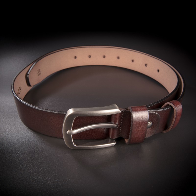 Ceinture "casual" homme - 4,0x130cm - cuir véritable - couleur brun foncé