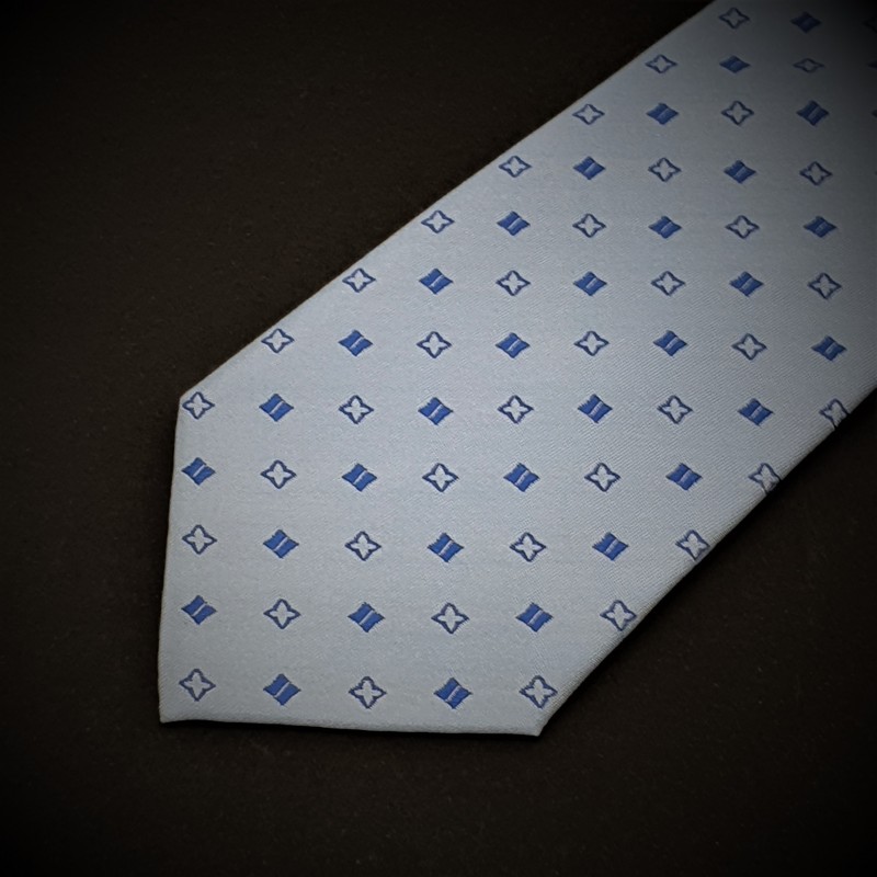 Cravate Pour Homme En Soie 100% Pure - Motif Diamants Bleu Foncé, Crème Et Rouge - Marque V&A - Occasion