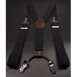 Bretelles - 3,5x120cm - cuir véritable & élasthanne - couleur noir