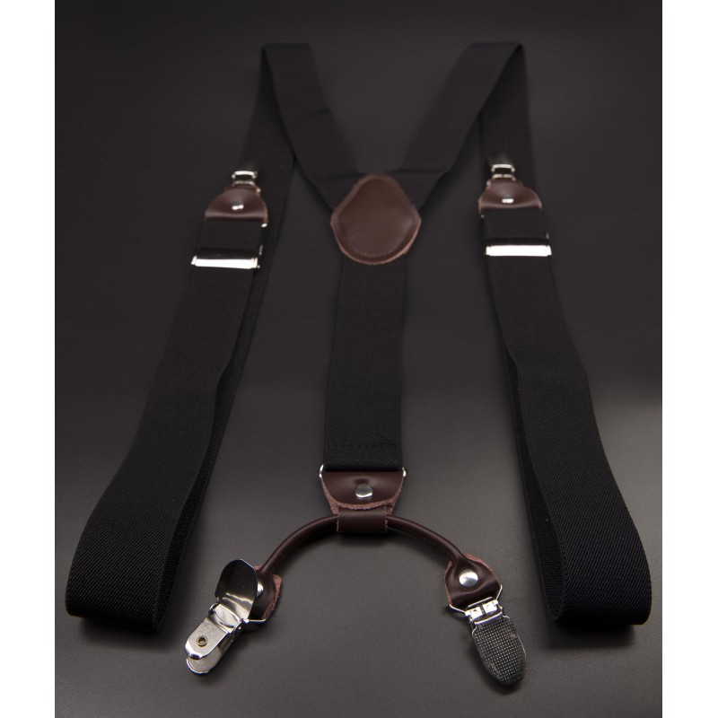 Bretelles - 3,5x120cm - cuir véritable & élasthanne - couleur noir