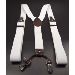Bretelles - 3,5x120cm - cuir véritable & élasthanne - couleur blanc