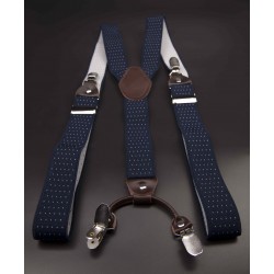 Bretelles - 3,5x120cm - cuir véritable & élasthanne - couleur bleu à points blancs
