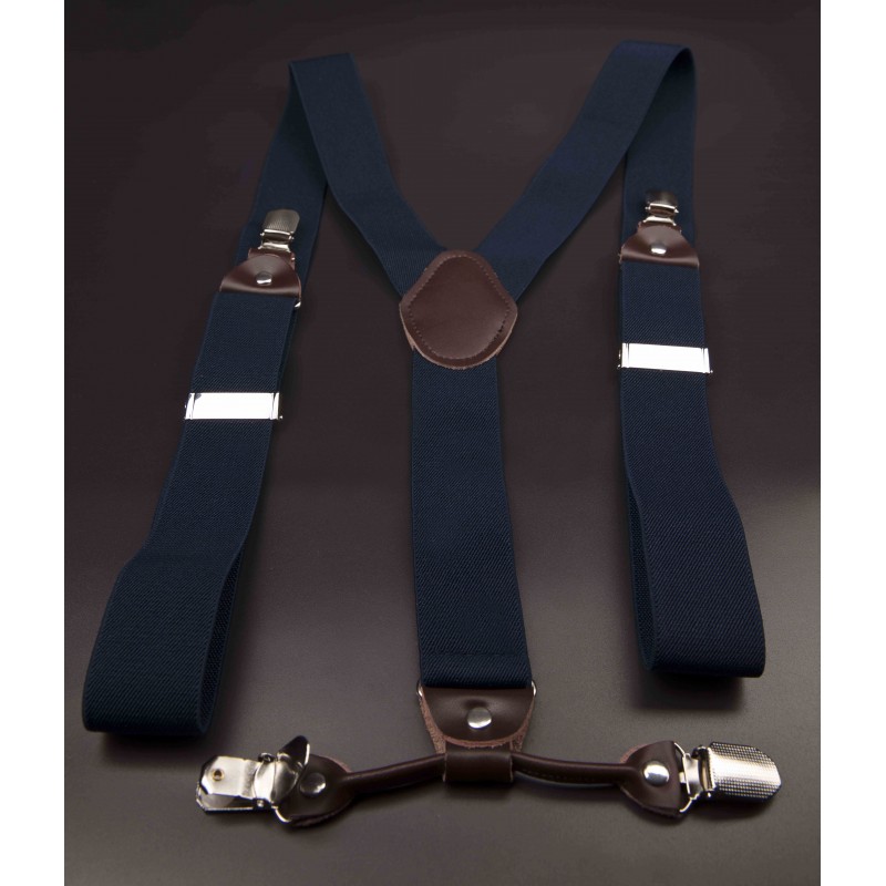 Bretelles - 3,5x120cm - cuir véritable & élasthanne - couleur bleu